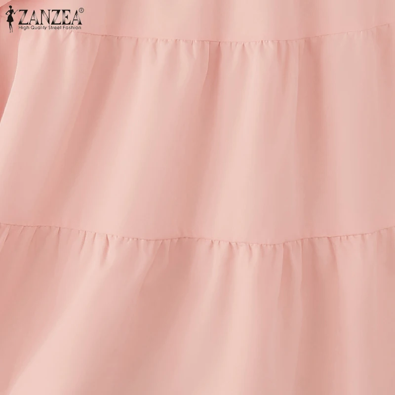 ZANZEA Stylish 2 Pieces Sets Women Half Sleeve Collared Shirts & Tiered Maxi Skirts 2pcs Suits Solid Color Casual Skirt Sets