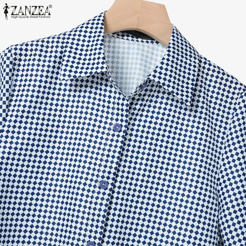 ZANZEA Women Elegant 2 Pieces Sets Gingham Color-Blocked Short Sleeve Shirts & A-Line Midi Skirts 2pcs Suits Stylish Skirt Sets