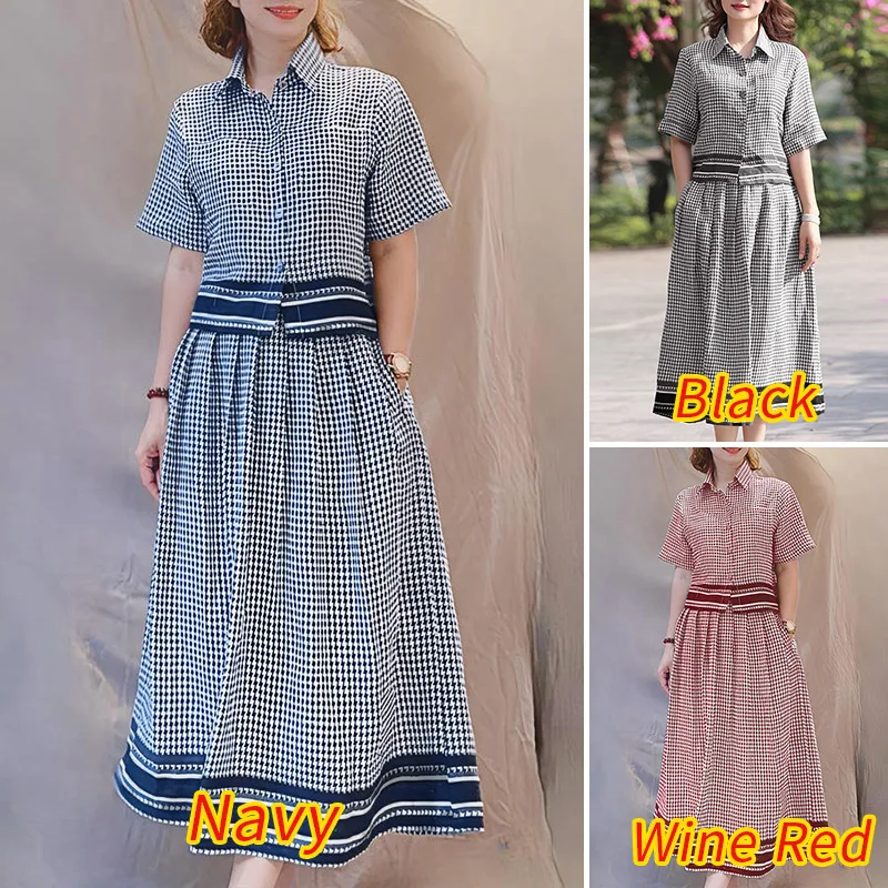 ZANZEA Women Elegant 2 Pieces Sets Gingham Color-Blocked Short Sleeve Shirts & A-Line Midi Skirts 2pcs Suits Stylish Skirt Sets