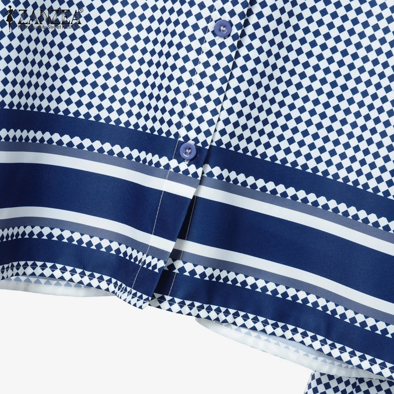 ZANZEA Women Elegant 2 Pieces Sets Gingham Color-Blocked Short Sleeve Shirts & A-Line Midi Skirts 2pcs Suits Stylish Skirt Sets