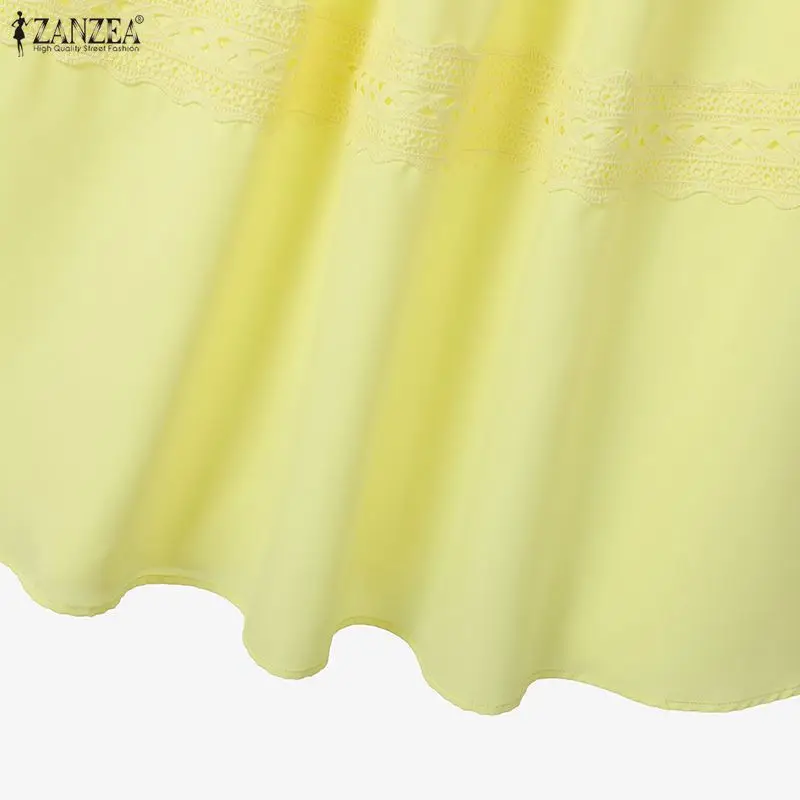 ZANZEA Women's Lace Paneled Skirt Suits Summer Puff Sleeve Crop Tops & A-Line Maxi Skirts 2 Pieces Sets Vacation Casual Outfits