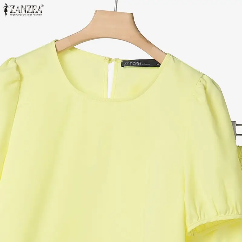 ZANZEA Women's Lace Paneled Skirt Suits Summer Puff Sleeve Crop Tops & A-Line Maxi Skirts 2 Pieces Sets Vacation Casual Outfits