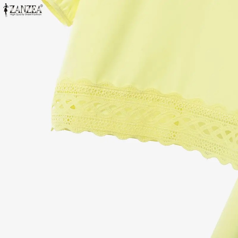 ZANZEA Women's Lace Paneled Skirt Suits Summer Puff Sleeve Crop Tops & A-Line Maxi Skirts 2 Pieces Sets Vacation Casual Outfits