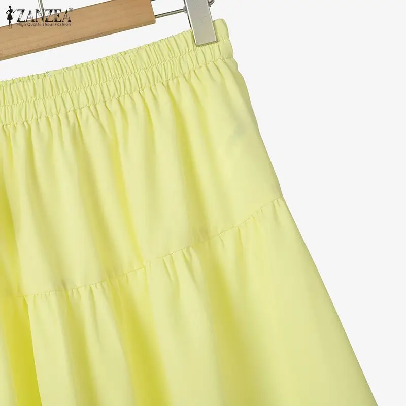 ZANZEA Women's Lace Paneled Skirt Suits Summer Puff Sleeve Crop Tops & A-Line Maxi Skirts 2 Pieces Sets Vacation Casual Outfits