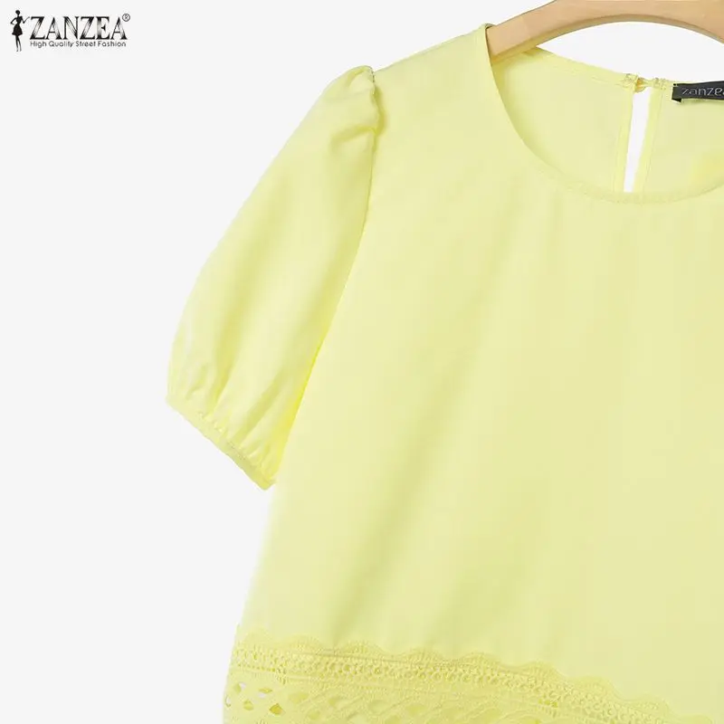 ZANZEA Women's Lace Paneled Skirt Suits Summer Puff Sleeve Crop Tops & A-Line Maxi Skirts 2 Pieces Sets Vacation Casual Outfits