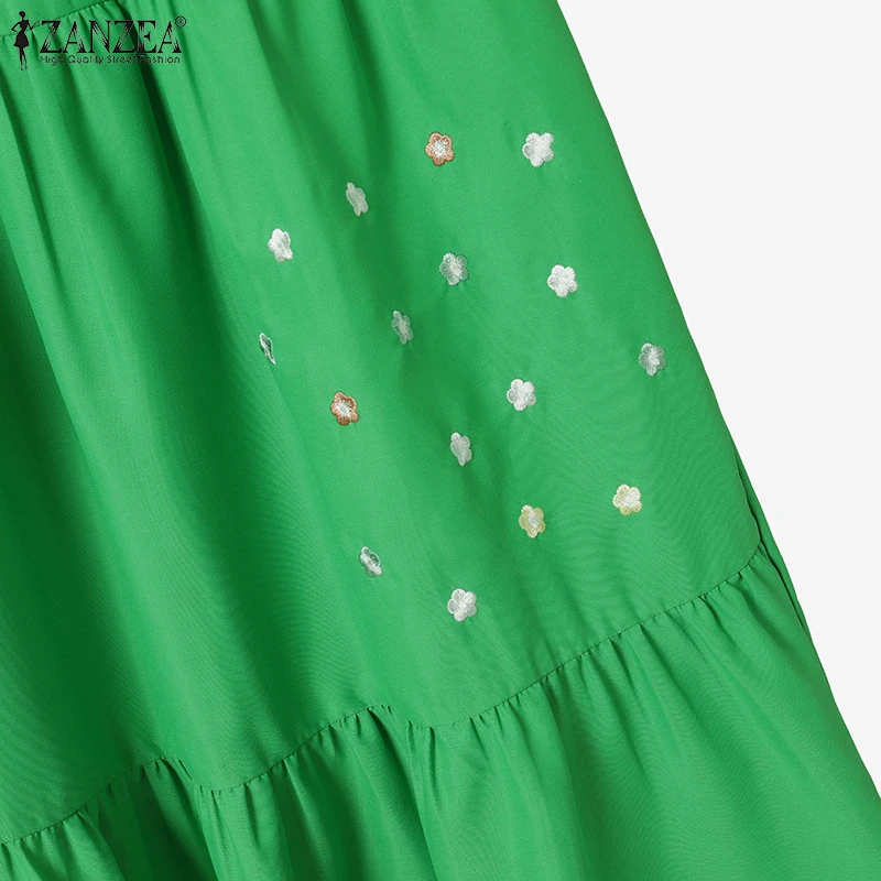 ZANZEA Casual 2 Pieces Sets for Woman Floral Embroidered 3/4 Sleeve Blouses & Tiered Long Skirts 2pcs Suits Holiday Skirt Sets