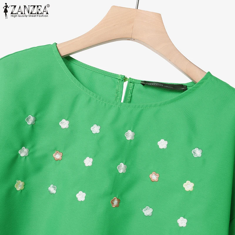 ZANZEA Casual 2 Pieces Sets for Woman Floral Embroidered 3/4 Sleeve Blouses & Tiered Long Skirts 2pcs Suits Holiday Skirt Sets