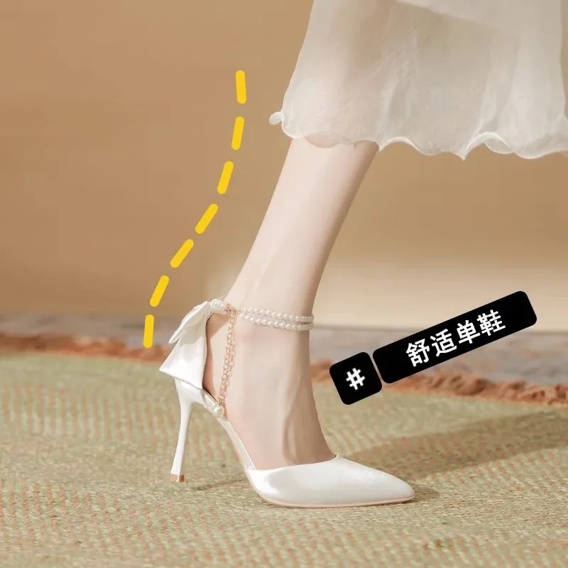 New Women Thin Heel Hollow Sandals Woman Pearl Butterfly Pointed Toe High Heels Pumps Womens Drees Shoes Wedding Shoes