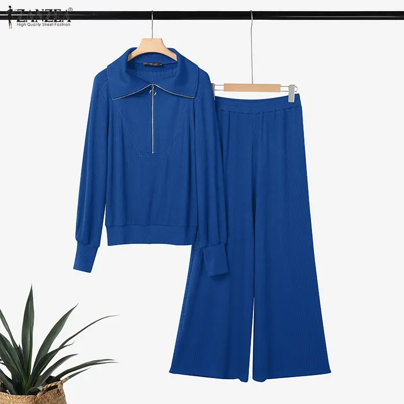 Women's Casual Style Knitted Pant Sets 2026 Spring Long Sleeve Sweatshirts and Wide Leg Pants 2 Pieces Suits Ribbed Tracksuits