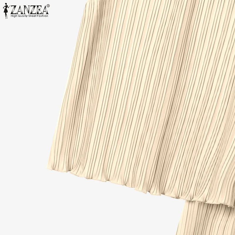 ZANZEA Stylish Plisse 2 Pieces Sets Women Fashion Pleated Tank Tops & High Waist Long Skirts 2pcs Suits Party Skirt Sets Outfits