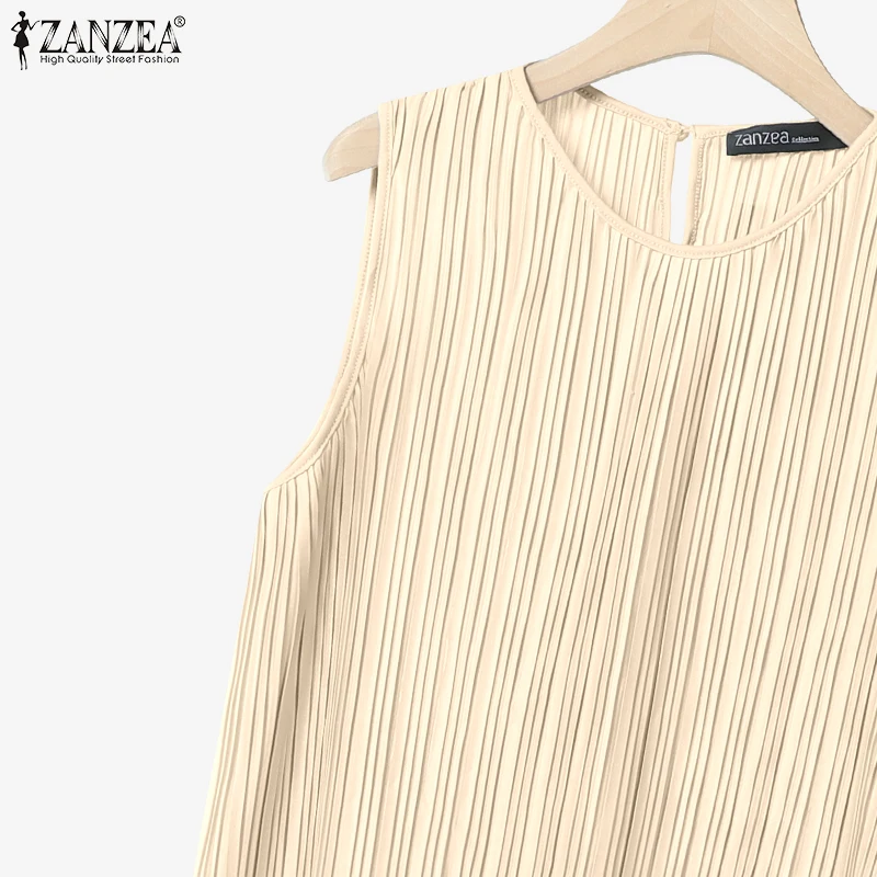 ZANZEA Stylish Plisse 2 Pieces Sets Women Fashion Pleated Tank Tops & High Waist Long Skirts 2pcs Suits Party Skirt Sets Outfits