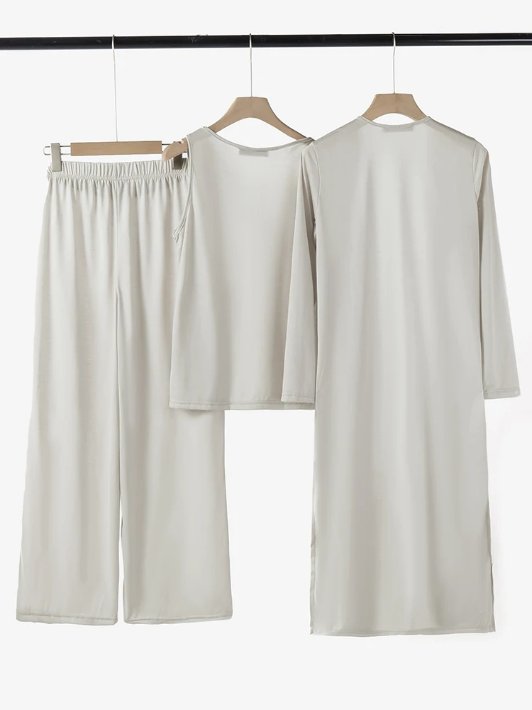 ZANZEA Fashion Women's 3 Pieces Pant Sets Long Cardigans & Tank Tops & Wide Leg Pants 3pcs Outfits Spring 2026 Cozy Loose Suits