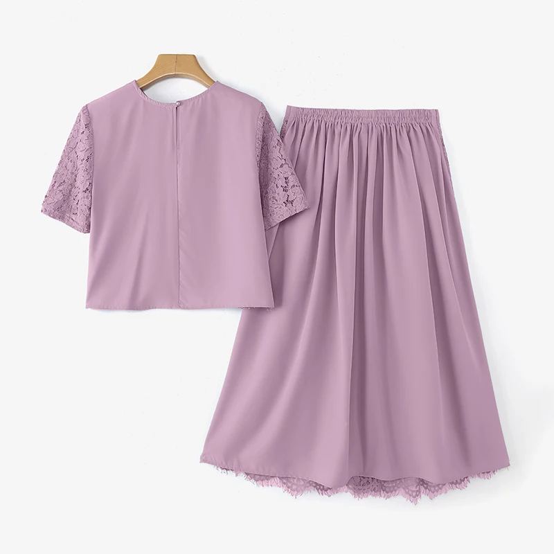 ZANZEA Elegant Openwork Lace Skirt Sets Women Casual Short Sleeve Crop Tops A-line Long Skirts 2pcs Outfits Holiday Party Suits