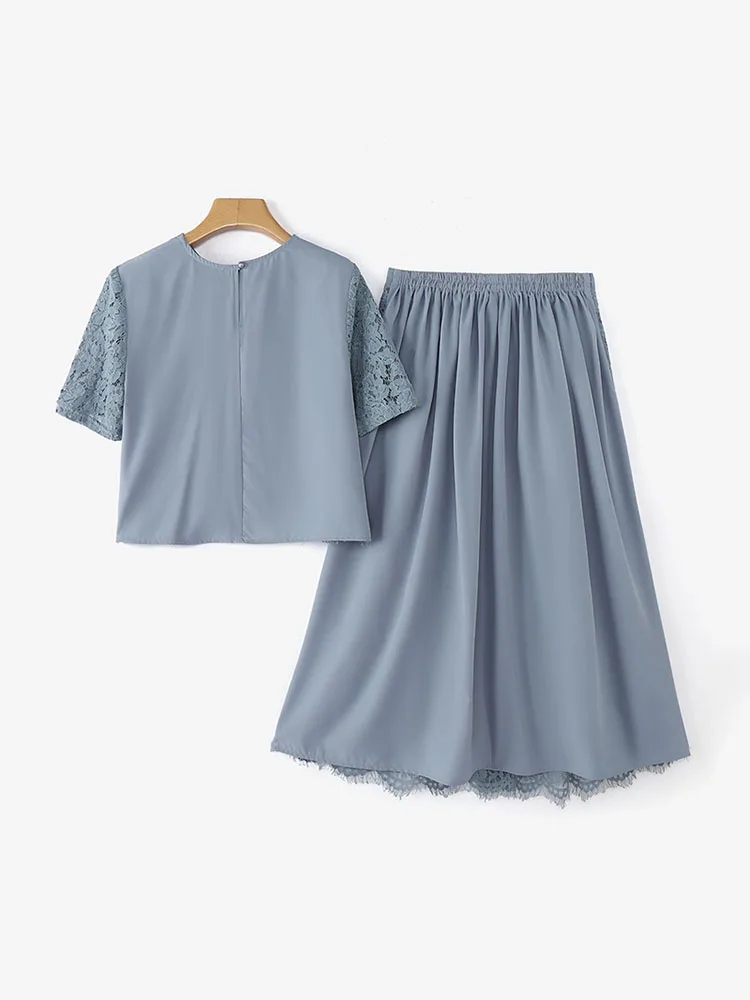 ZANZEA Elegant Openwork Lace Skirt Sets Women Casual Short Sleeve Crop Tops A-line Long Skirts 2pcs Outfits Holiday Party Suits