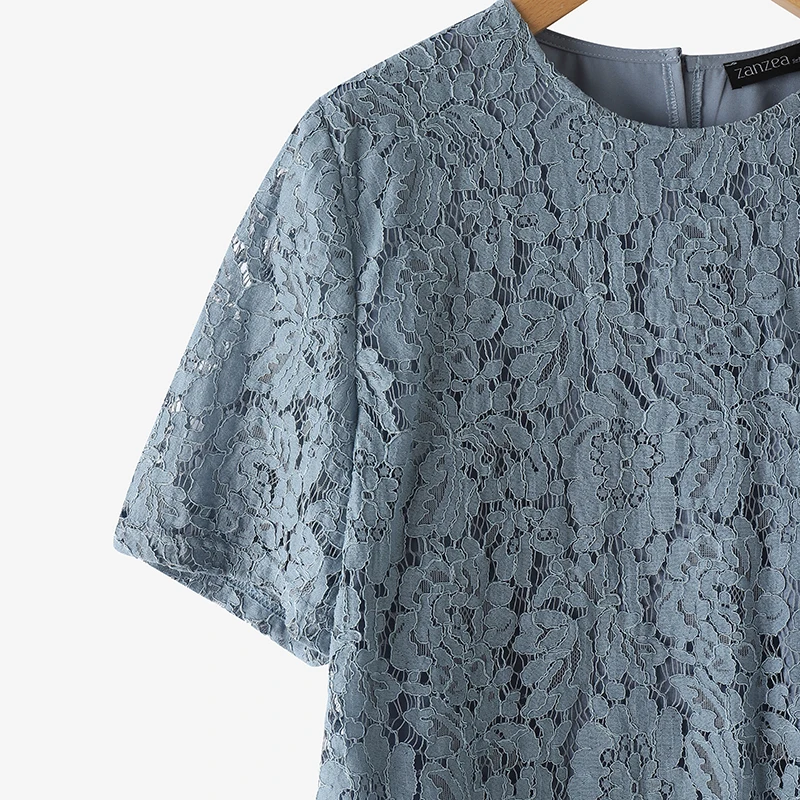 ZANZEA Elegant Openwork Lace Skirt Sets Women Casual Short Sleeve Crop Tops A-line Long Skirts 2pcs Outfits Holiday Party Suits