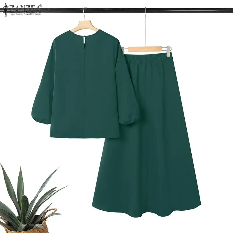Women's Casual Chic Skirt Suits Autumn O-Neck Lantern Sleeve Blouses and A-Line Maxi Skirts 2 Piece Sets ZANZEA Woman Outfit 3XL