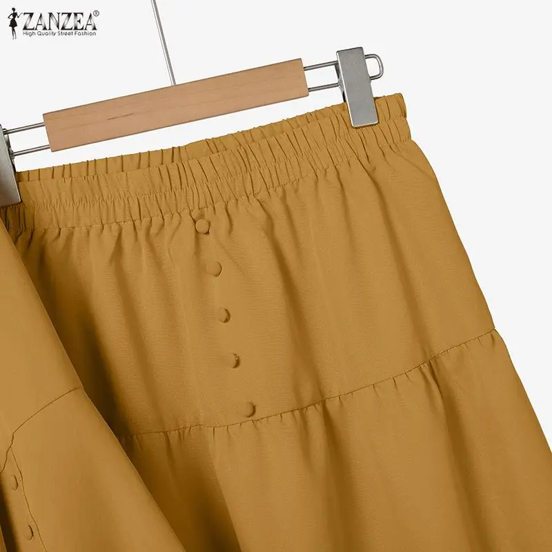 Women's Casual Chic Skirt Suits Autumn O-Neck Lantern Sleeve Blouses and A-Line Maxi Skirts 2 Piece Sets ZANZEA Woman Outfit 3XL