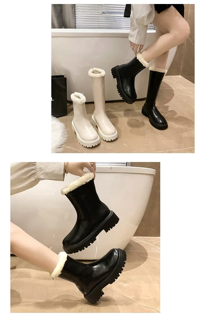 Thickened Long Tube Boots Women's Autumn Winter New Fashion Fleece Lined Zipper Back Riding Boot Knee High Rubber Outsole Thickened Long Tube Boots Women's Autumn Winter New Fashion Fleece Lined Zipper Back Riding Boot Knee High Rubber Outsole