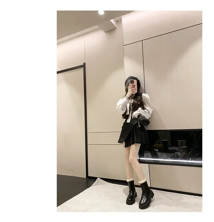 Thickened Long Tube Boots Women's Autumn Winter New Fashion Fleece Lined Zipper Back Riding Boot Knee High Rubber Outsole