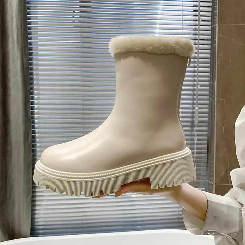 Thickened Long Tube Boots Women's Autumn Winter New Fashion Fleece Lined Zipper Back Riding Boot Knee High Rubber Outsole