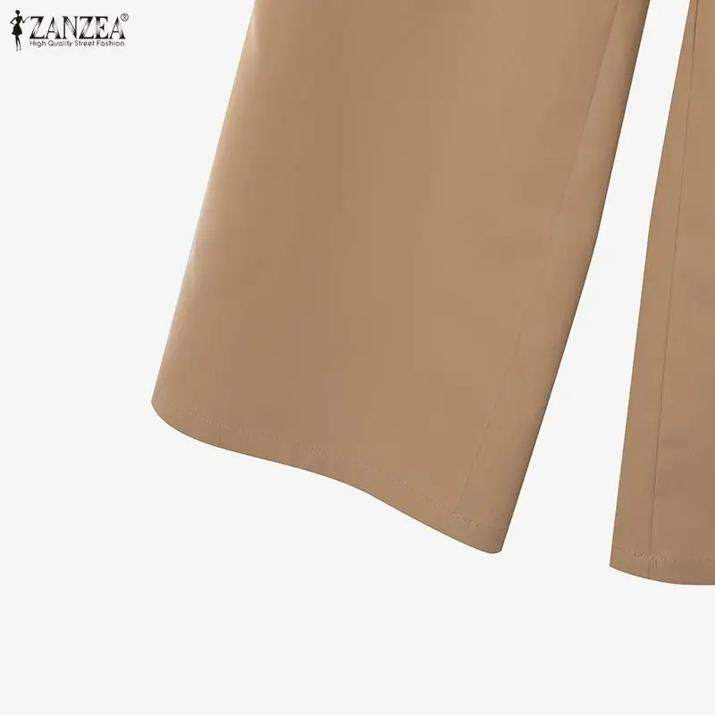 ZANZEA Women's Elegant Blazer Pant Suits Peak Lapel Jackets and Wide Leg Pants 2 Pieces Sets Outfits Office Wear Woman Suits