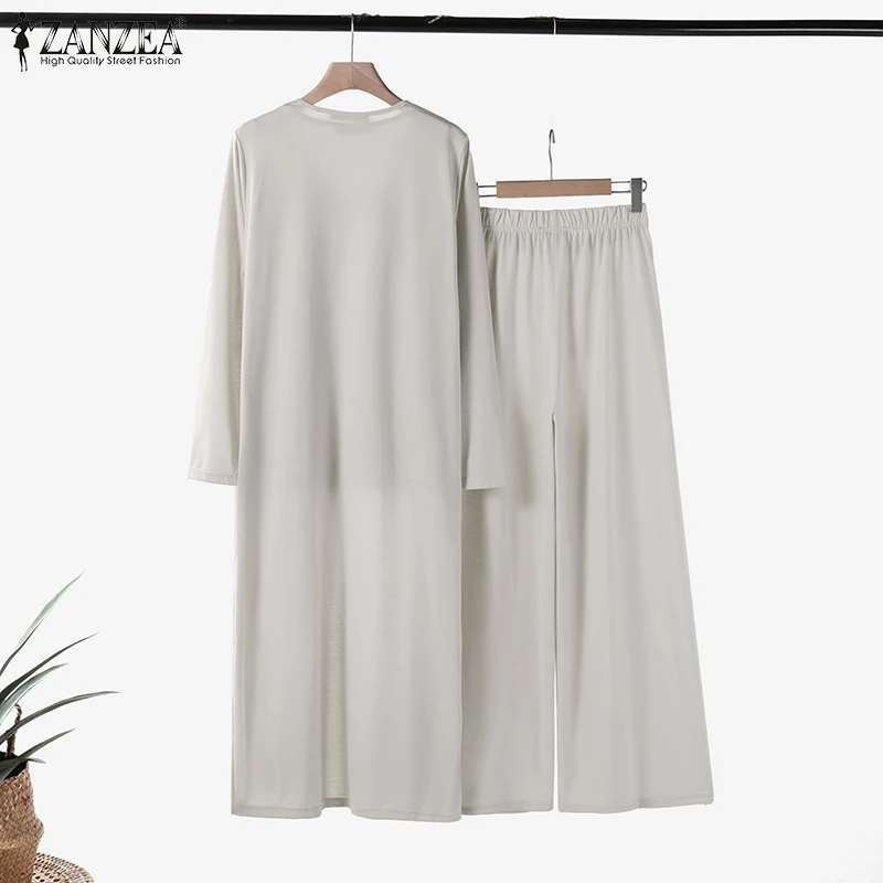 ZANZEA Streetwear Holiday 3pcs Pant Sets Wide Leg Trousers Women Loose Solid Suits Casual Tank Tops and Cardigans 3-Pieces Sets ZANZEA Streetwear Holiday 3pcs Pant Sets Wide Leg Trousers Women Loose Solid Suits Casual Tank Tops and Cardigans 3-Pieces Sets
