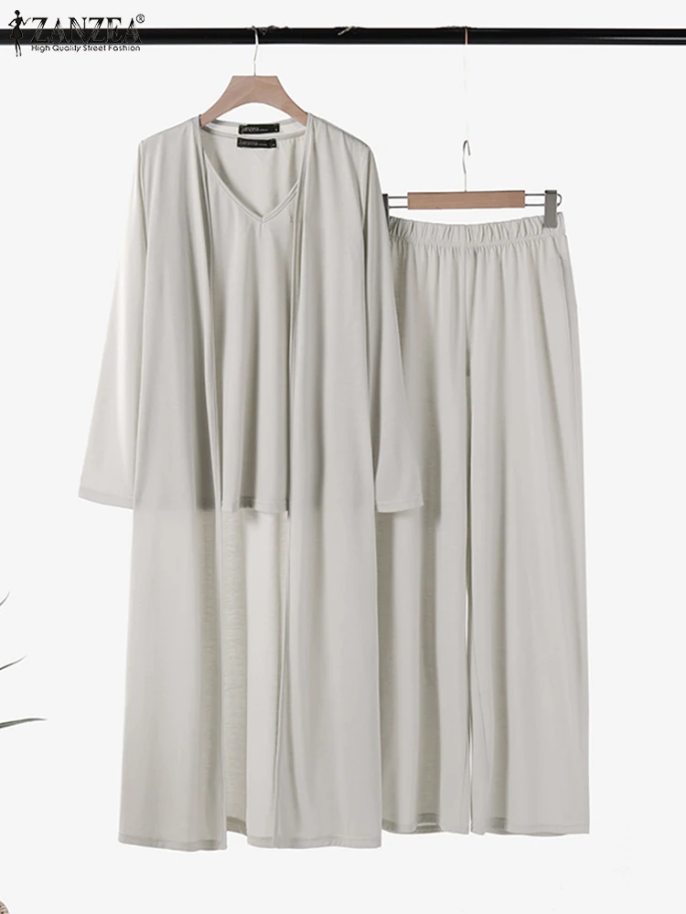 ZANZEA Streetwear Holiday 3pcs Pant Sets Wide Leg Trousers Women Loose Solid Suits Casual Tank Tops and Cardigans 3-Pieces Sets ZANZEA Streetwear Holiday 3pcs Pant Sets Wide Leg Trousers Women Loose Solid Suits Casual Tank Tops and Cardigans 3-Pieces Sets