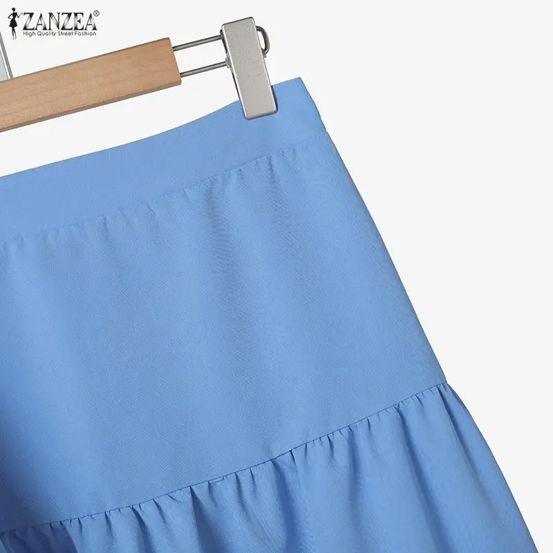 ZANZEA Casual Women's 2 Piece Skirt Sets Long Sleeve Shirts and Elastic Waist Midi Skirts Suits 2pcs Elegant Woman Outfits