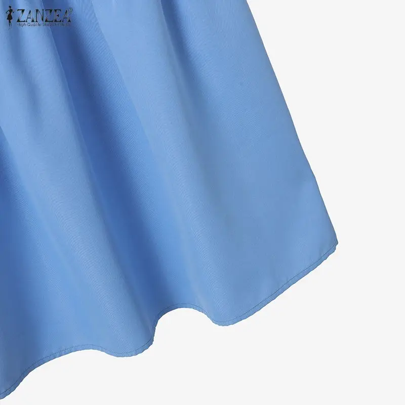 ZANZEA Casual Women's 2 Piece Skirt Sets Long Sleeve Shirts and Elastic Waist Midi Skirts Suits 2pcs Elegant Woman Outfits