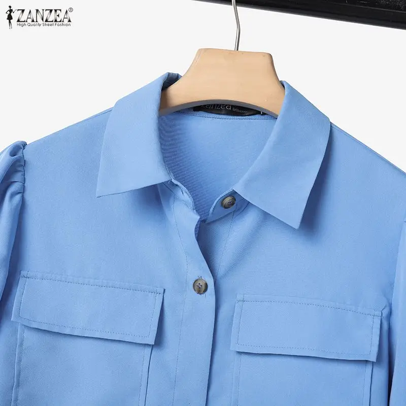 ZANZEA Casual Women's 2 Piece Skirt Sets Long Sleeve Shirts and Elastic Waist Midi Skirts Suits 2pcs Elegant Woman Outfits