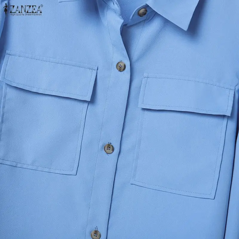 ZANZEA Casual Women's 2 Piece Skirt Sets Long Sleeve Shirts and Elastic Waist Midi Skirts Suits 2pcs Elegant Woman Outfits