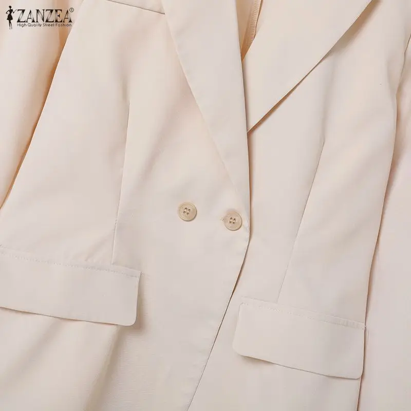 ZANZEA Women's Minimalist 2 Piece Sets Lepel Neck Blazer and Wide Leg Pants 2pcs Suits 2026 Spring Fashion Woman Outfits S-3XL