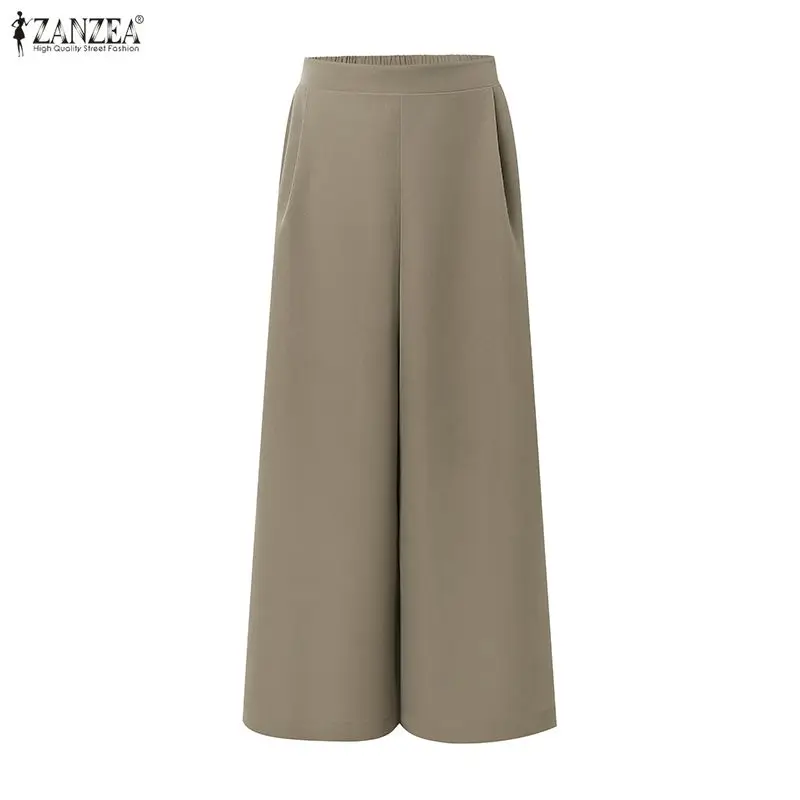 ZANZEA Women's Elegant Pant Suits V-Neck Short Sleeve Shirts & Wide Leg Pants Office Lady 2 Pieces Sets Outfits Woman Sets S-3XL