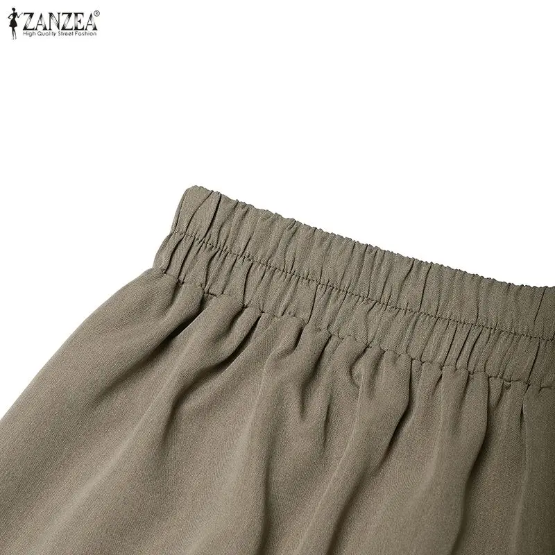 ZANZEA Women's Elegant Pant Suits V-Neck Short Sleeve Shirts & Wide Leg Pants Office Lady 2 Pieces Sets Outfits Woman Sets S-3XL