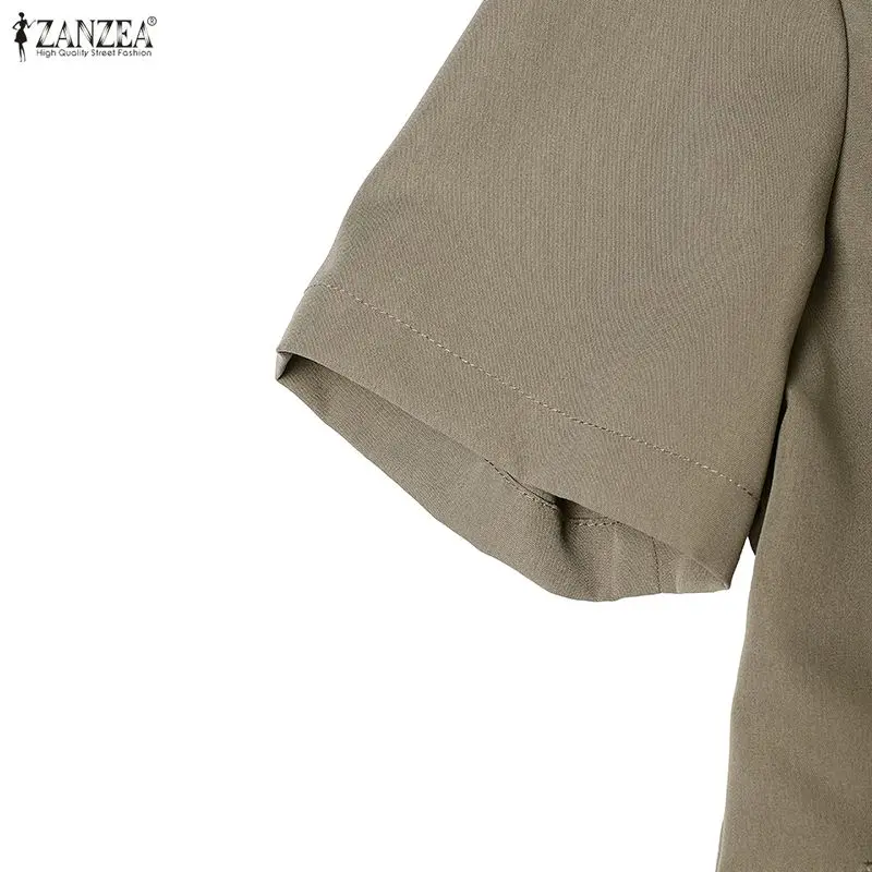 ZANZEA Women's Elegant Pant Suits V-Neck Short Sleeve Shirts & Wide Leg Pants Office Lady 2 Pieces Sets Outfits Woman Sets S-3XL