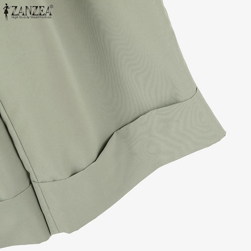 ZANZEA 2025 Spring Loose 2-Piece Sets Women Streetwear Wide Leg Trouser Pant Sets Casual Ruched Hem Blouse Solid 2pcs Outfits