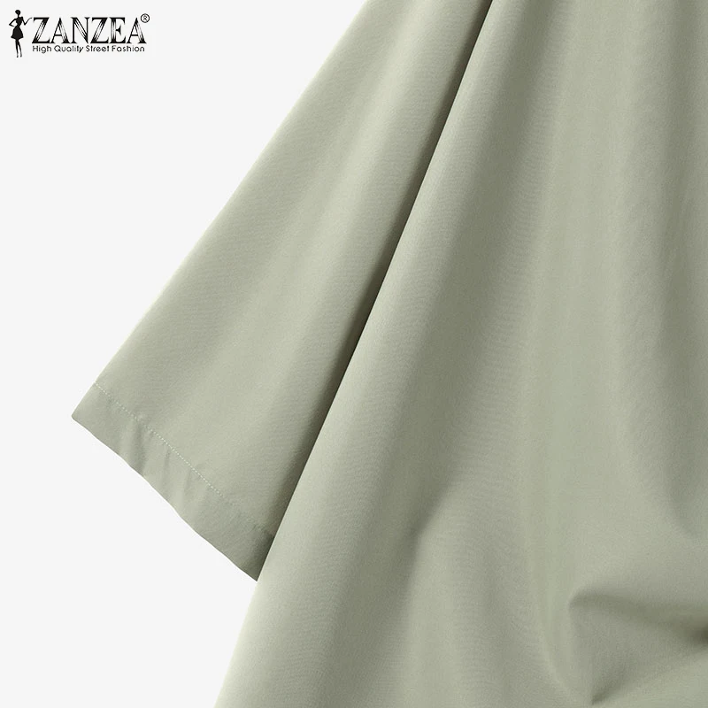 ZANZEA 2025 Spring Loose 2-Piece Sets Women Streetwear Wide Leg Trouser Pant Sets Casual Ruched Hem Blouse Solid 2pcs Outfits