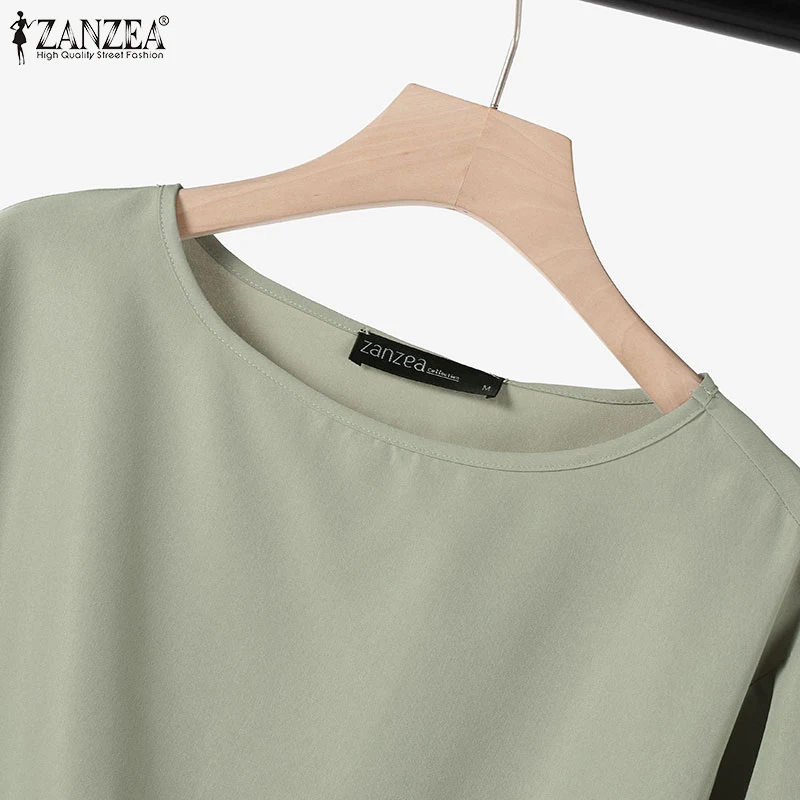 ZANZEA 2025 Spring Loose 2-Piece Sets Women Streetwear Wide Leg Trouser Pant Sets Casual Ruched Hem Blouse Solid 2pcs Outfits