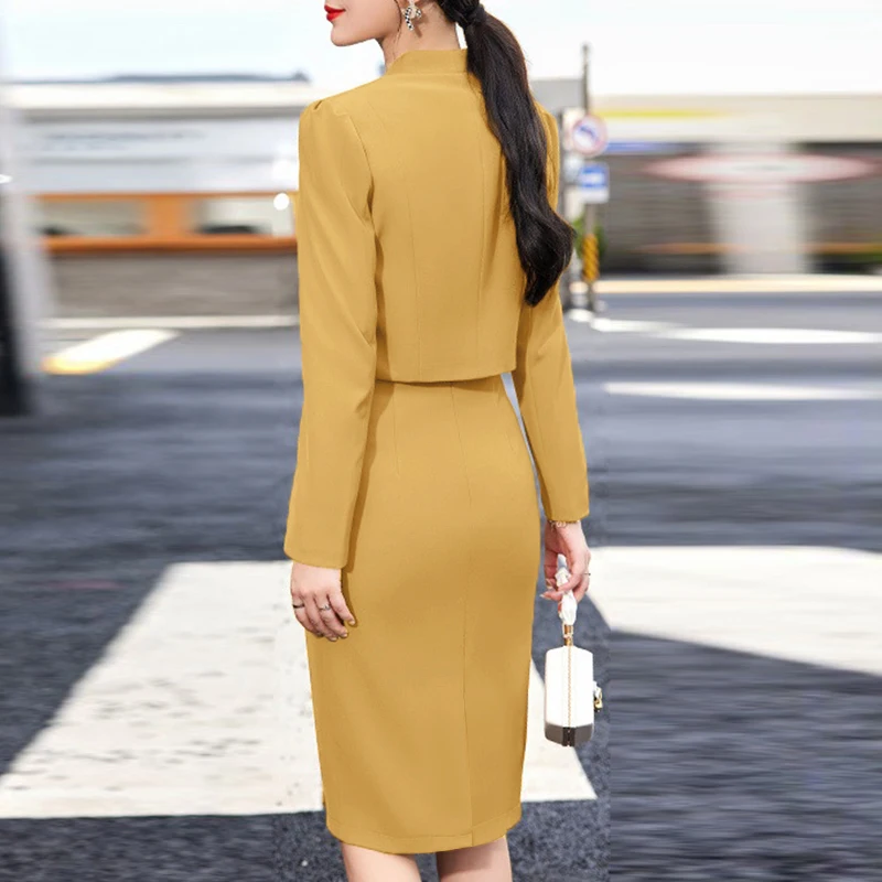 ZANZEA Elegant Women 2pcs Dress Sets Long Sleeve Short Blazer and Sleeveless Sheath Dress 2pcs Sets Autumn Classy Office Suits