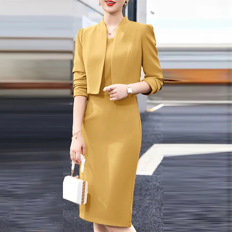 ZANZEA Elegant Women 2pcs Dress Sets Long Sleeve Short Blazer and Sleeveless Sheath Dress 2pcs Sets Autumn Classy Office Suits