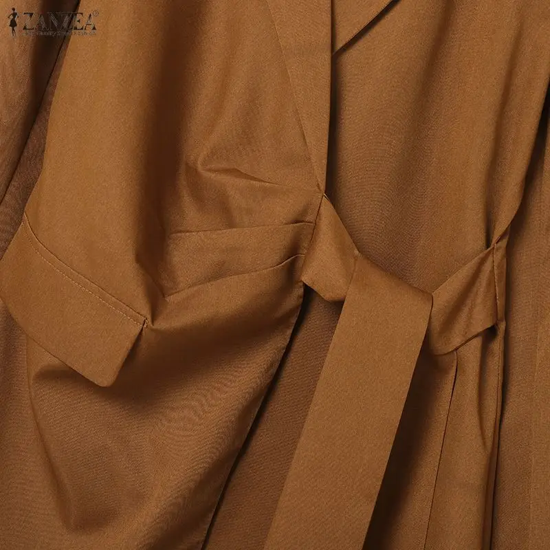 ZANZEA Women's Elegant Suits, Notch Lapel Long Sleeve Tie-Waist Blazer & Wide Leg Pants 2 Piece Sets Outfits, Effortless Clothes