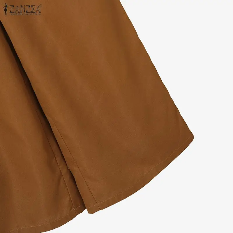 ZANZEA Women's Elegant Suits, Notch Lapel Long Sleeve Tie-Waist Blazer & Wide Leg Pants 2 Piece Sets Outfits, Effortless Clothes