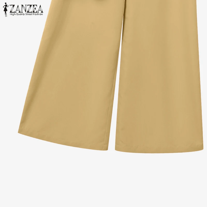 ZANZEA Street Fashion 2 Pieces Pant Sets Women 2025 Autumn Long Sleeve Shirt and Wide Leg Pants Suits Solid Color Commuting Wear