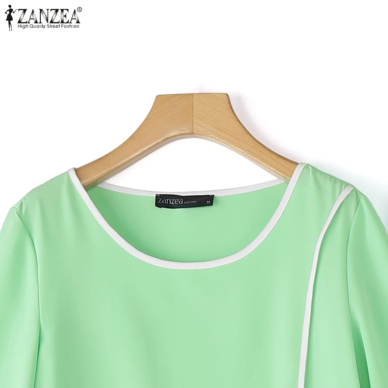 ZANZEA Stylish Asymmetric Design 2-Pieces Sets Loose 3/4 Sleeve Blouse & Wide Leg Pant 2pcs Suits Contrast-Piping Pant Sets