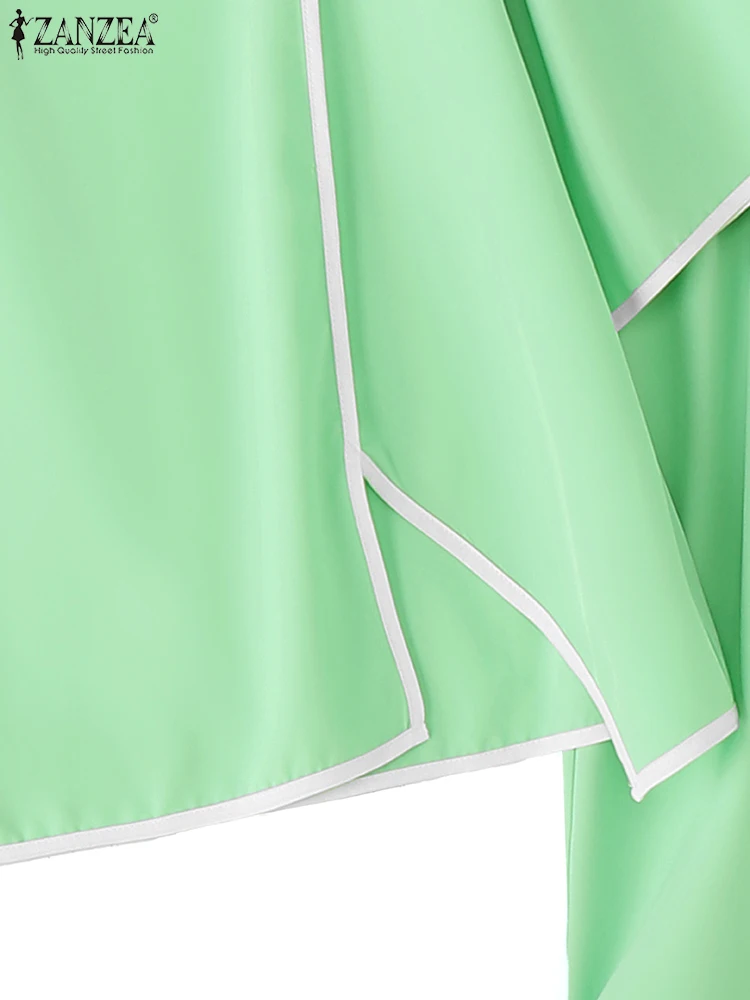 ZANZEA Stylish Asymmetric Design 2-Pieces Sets Loose 3/4 Sleeve Blouse & Wide Leg Pant 2pcs Suits Contrast-Piping Pant Sets