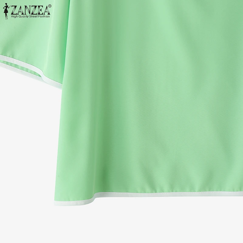 ZANZEA Stylish Asymmetric Design 2-Pieces Sets Loose 3/4 Sleeve Blouse & Wide Leg Pant 2pcs Suits Contrast-Piping Pant Sets