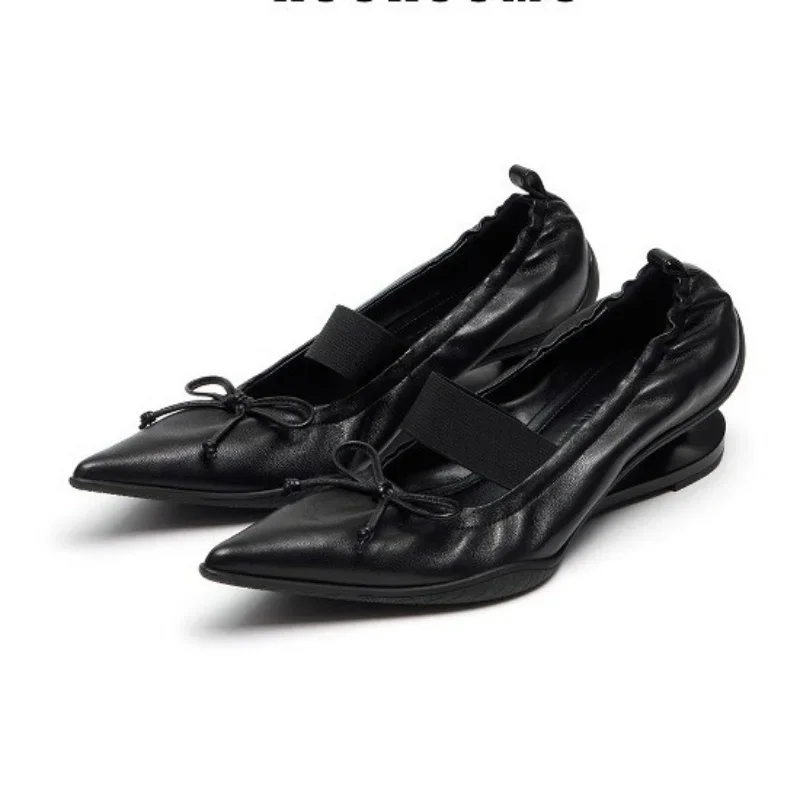 Luxury Designer Strange Heel Modern Single Shoes Women Pointed Toe Butterfly Knot Retro Ballet Shoes All Match Casual Pumps New