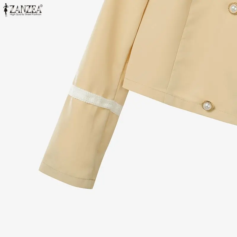 ZANZEA Women's Elegant Office Blazer Suits Contrast-Color Lapel Short Blazer & Midi Skirts 2 Pieces Sets Outfit Chic Skirt Suits