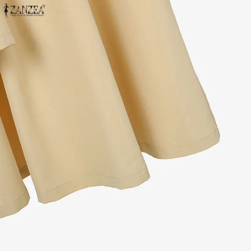 ZANZEA Women's Elegant Office Blazer Suits Contrast-Color Lapel Short Blazer & Midi Skirts 2 Pieces Sets Outfit Chic Skirt Suits