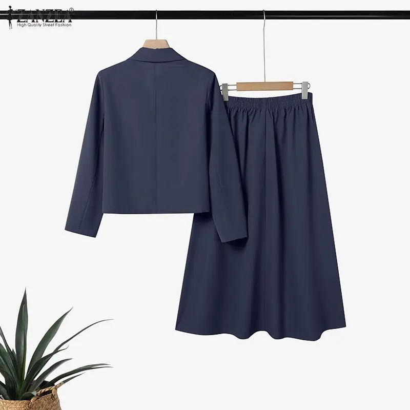 ZANZEA Elegant Women's Skirt Suits Long Sleeve Blazer Jackets & A-Line Pleated Skirts 2 Pieces Sets Outfits Office Lady Sets 3XL